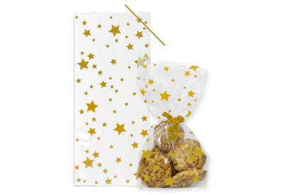 Anniversary House Gold Star Treat Bags (12.5 x 28.5cm / 5 x 11.25") x 20